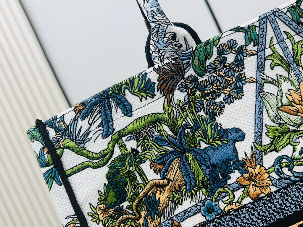 Dior Large Book Tote Bag M1286 White Multicolor Toile de Jouy Voyage Embroidery