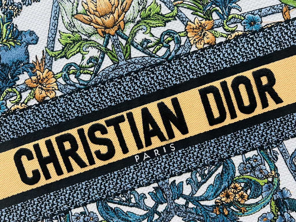 Dior Large Book Tote Bag M1286 White Multicolor Toile de Jouy Voyage Embroidery