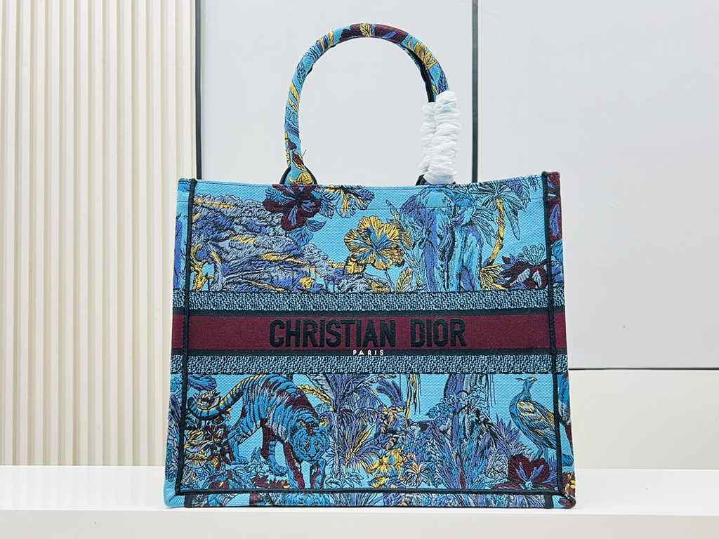 Dior Large Book Tote Bag M1286 Blue Multicolor Toile de Jouy Voyage Embroidery