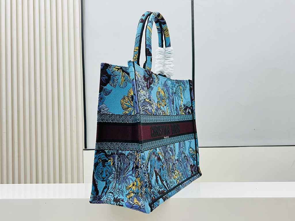 Dior Large Book Tote Bag M1286 Blue Multicolor Toile de Jouy Voyage Embroidery