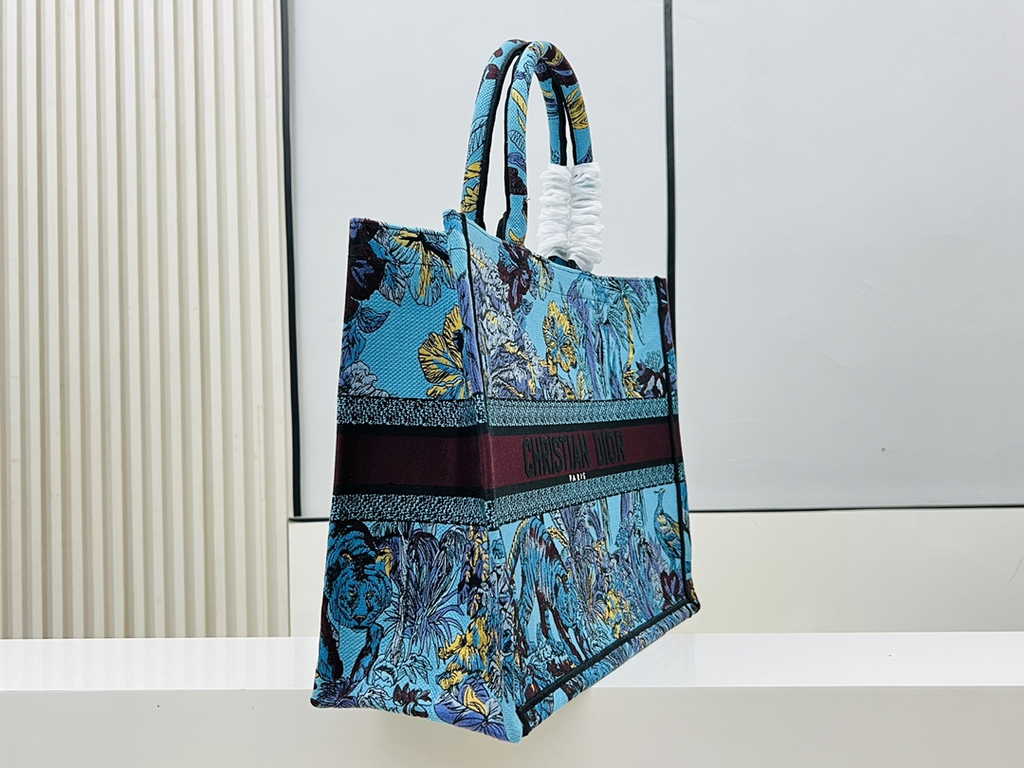 Dior Large Book Tote Bag M1286 Blue Multicolor Toile de Jouy Voyage Embroidery