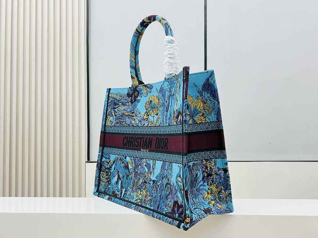 Dior Large Book Tote Bag M1286 Blue Multicolor Toile de Jouy Voyage Embroidery