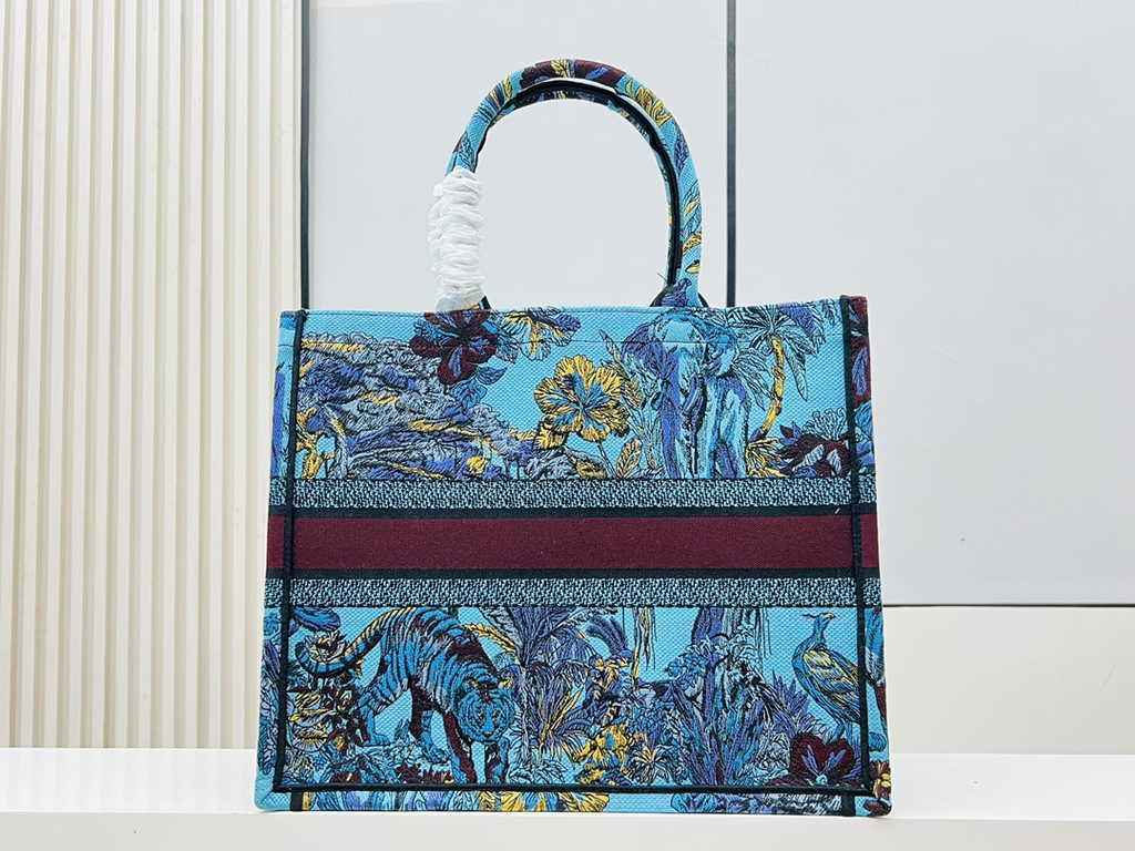 Dior Large Book Tote Bag M1286 Blue Multicolor Toile de Jouy Voyage Embroidery
