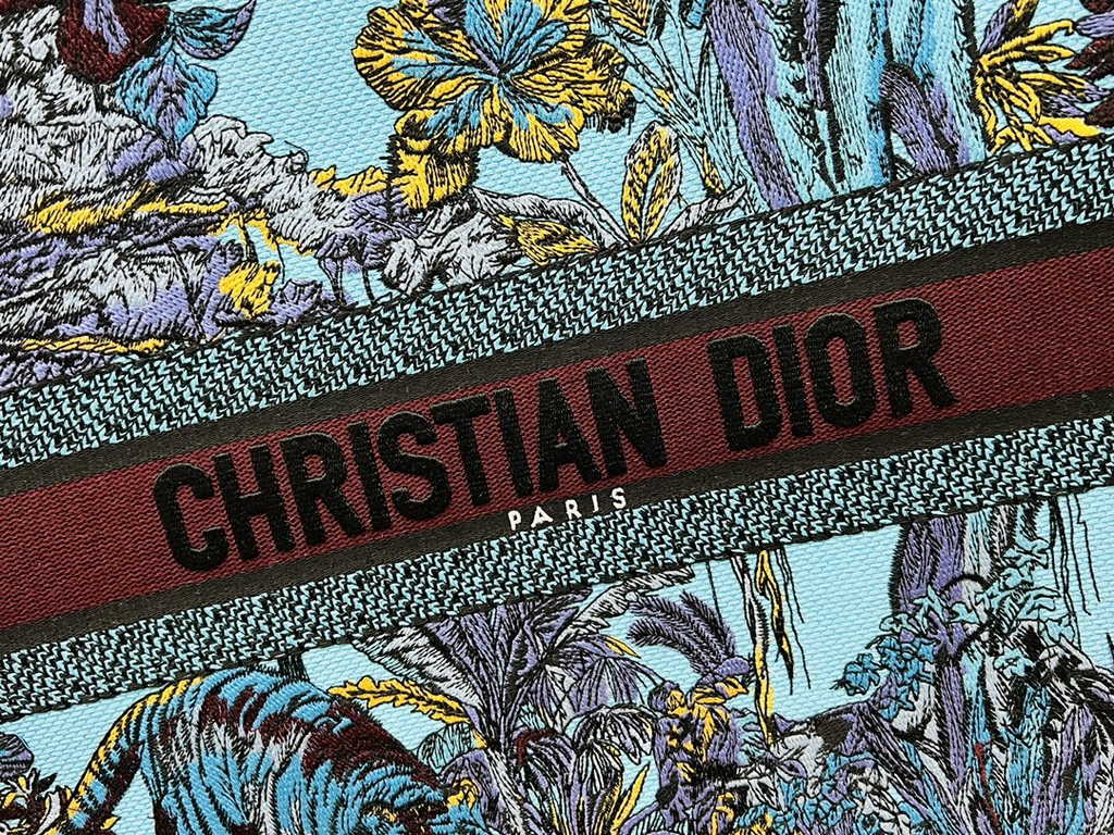 Dior Large Book Tote Bag M1286 Blue Multicolor Toile de Jouy Voyage Embroidery