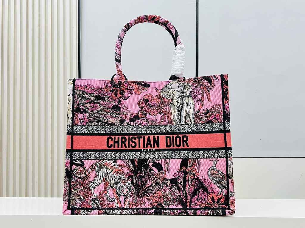 Dior Large Book Tote Bag M1286 Pink Multicolor Toile de Jouy Voyage Embroidery