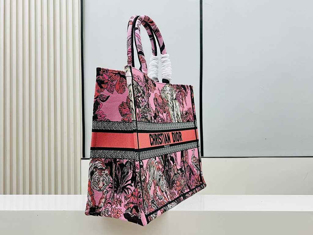 Dior Large Book Tote Bag M1286 Pink Multicolor Toile de Jouy Voyage Embroidery