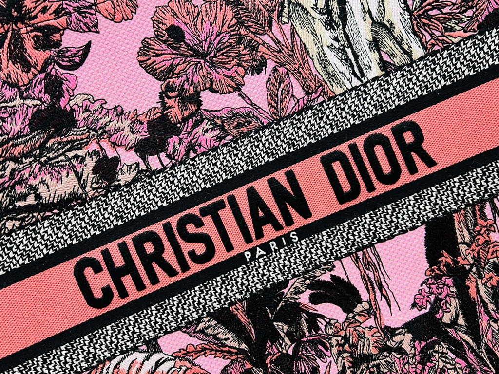 Dior Large Book Tote Bag M1286 Pink Multicolor Toile de Jouy Voyage Embroidery