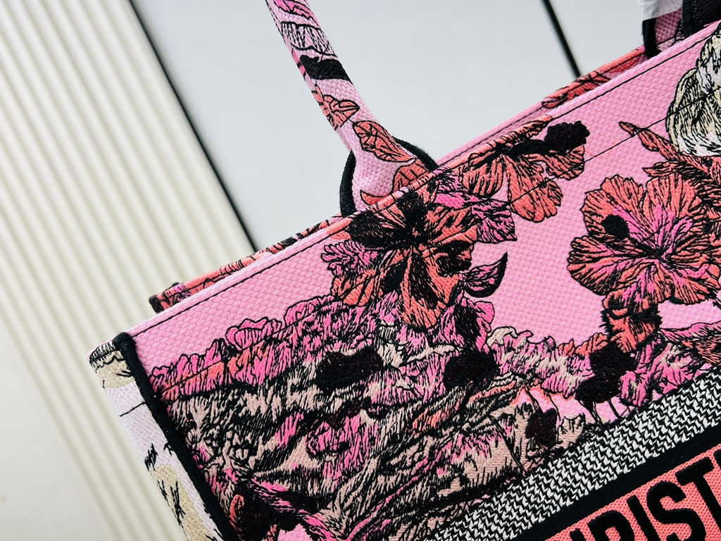 Dior Large Book Tote Bag M1286 Pink Multicolor Toile de Jouy Voyage Embroidery