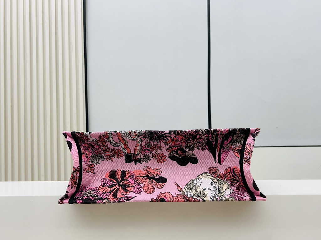 Dior Large Book Tote Bag M1286 Pink Multicolor Toile de Jouy Voyage Embroidery
