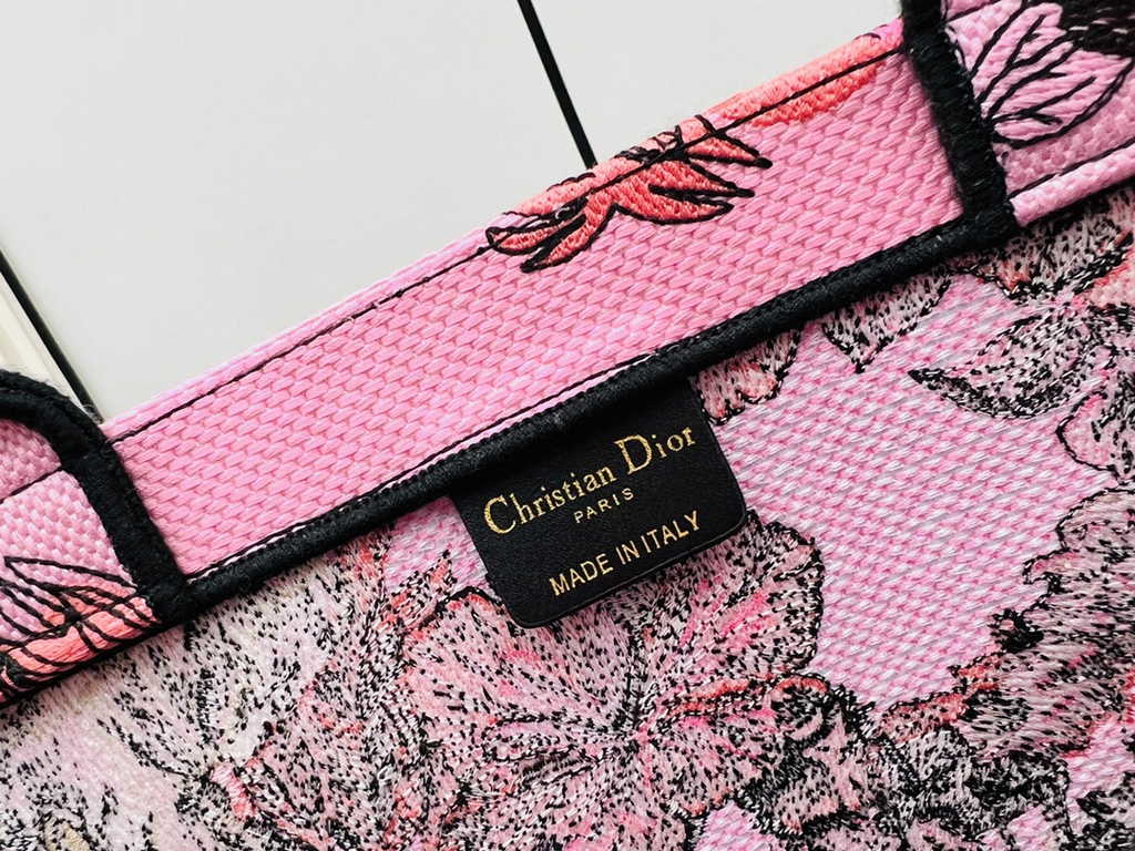 Dior Large Book Tote Bag M1286 Pink Multicolor Toile de Jouy Voyage Embroidery