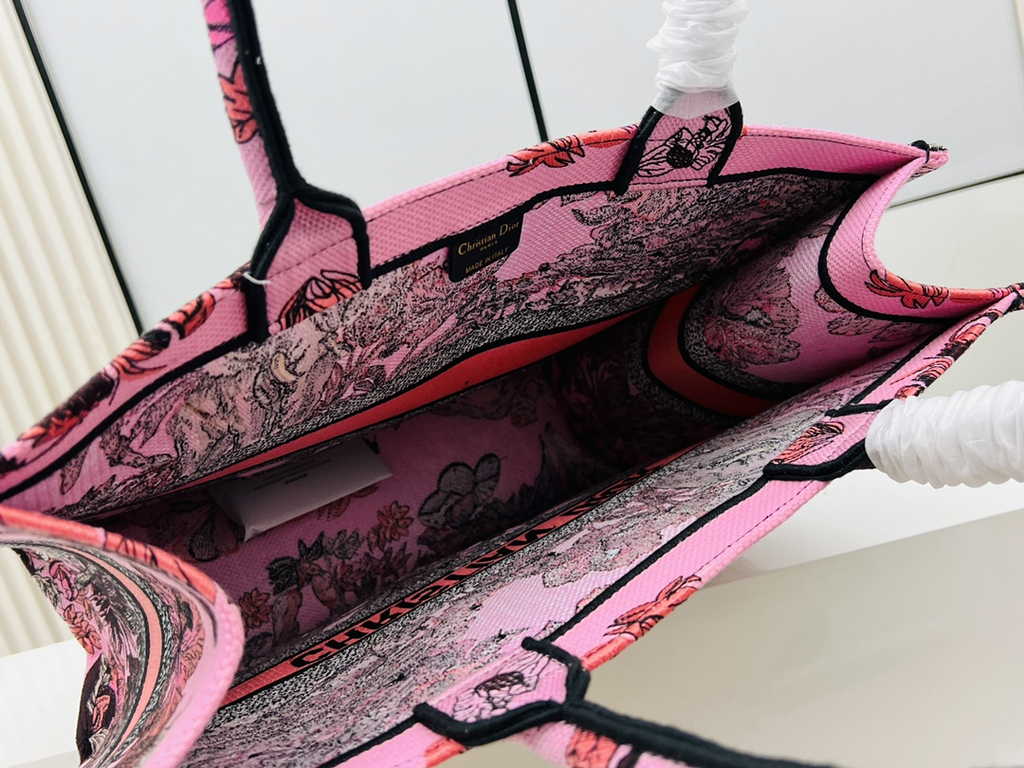 Dior Large Book Tote Bag M1286 Pink Multicolor Toile de Jouy Voyage Embroidery