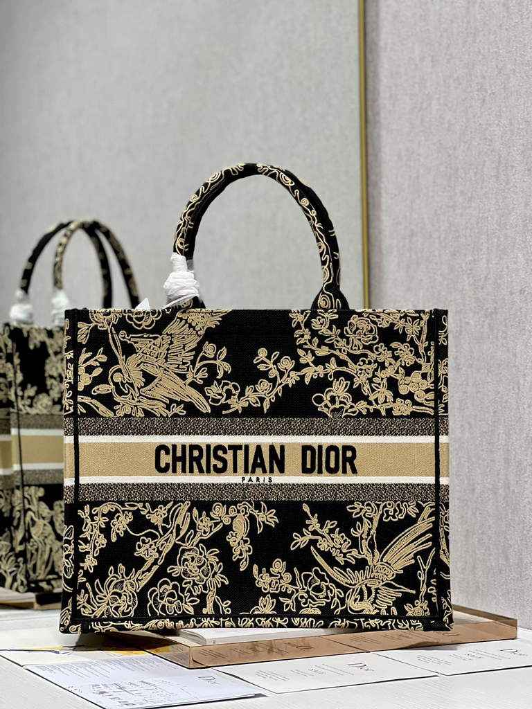Dior Large Book Tote Bag M1286 Black Multicolor Embroidery