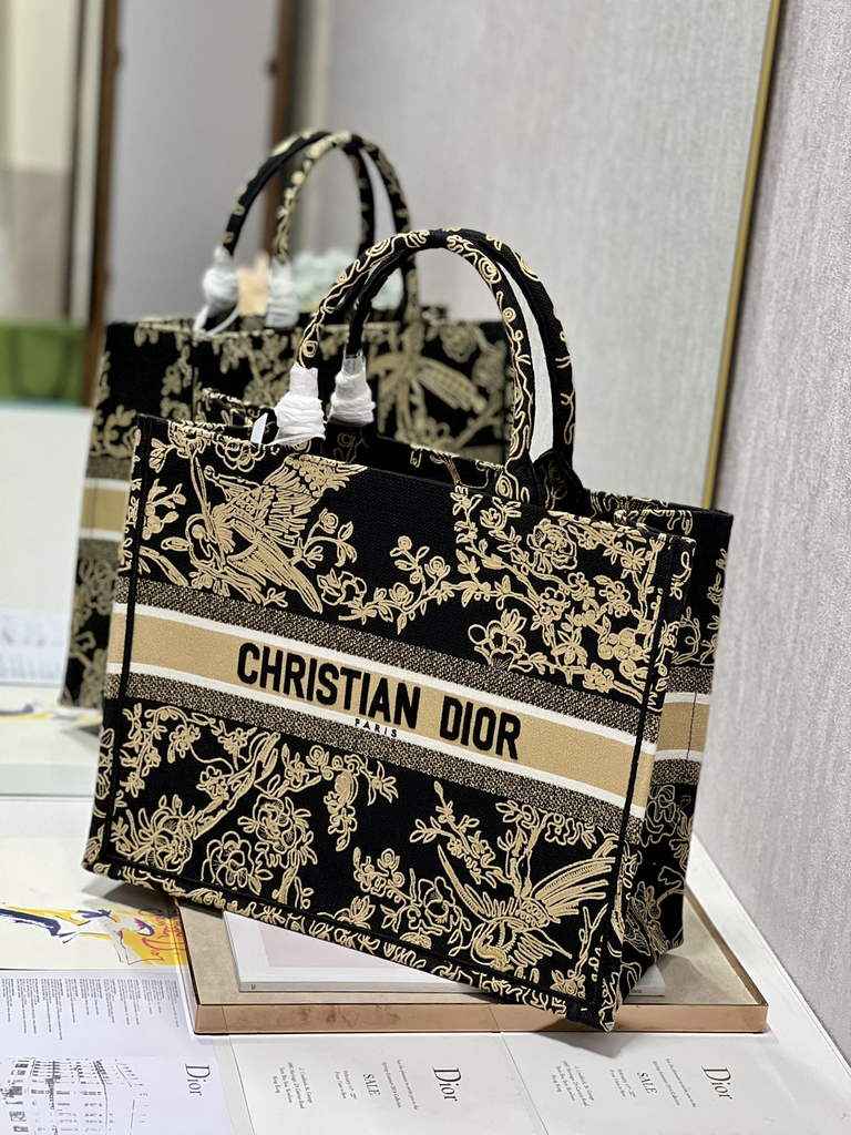 Dior Large Book Tote Bag M1286 Black Multicolor Embroidery