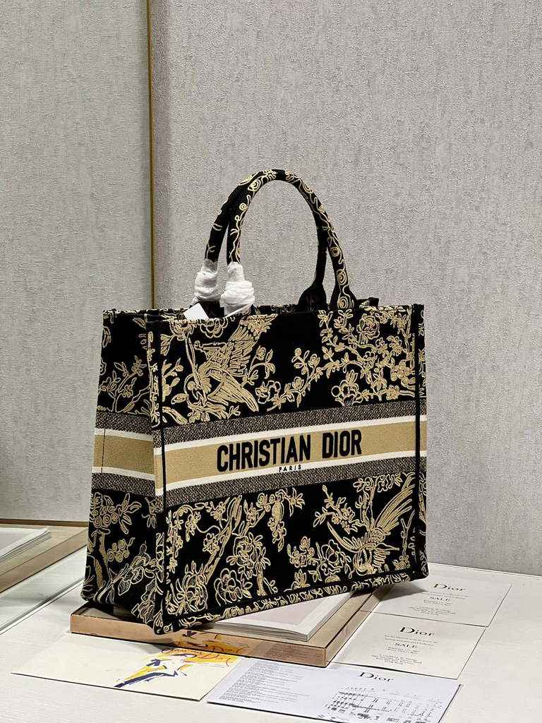 Dior Large Book Tote Bag M1286 Black Multicolor Embroidery