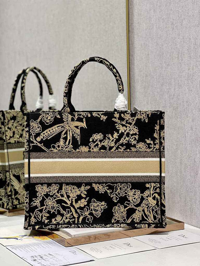 Dior Large Book Tote Bag M1286 Black Multicolor Embroidery