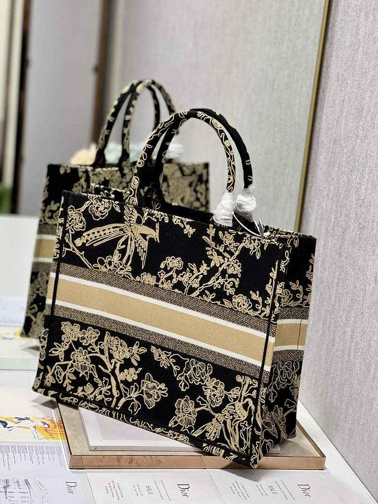 Dior Large Book Tote Bag M1286 Black Multicolor Embroidery