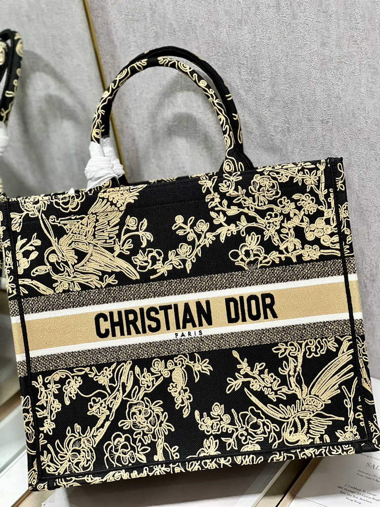 Dior Large Book Tote Bag M1286 Black Multicolor Embroidery