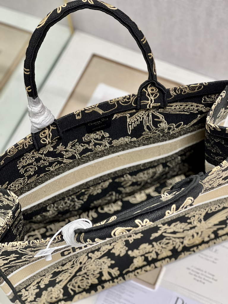 Dior Large Book Tote Bag M1286 Black Multicolor Embroidery