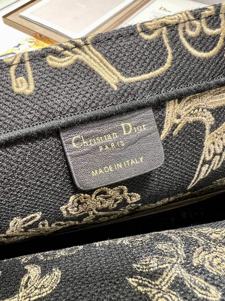 Dior Large Book Tote Bag M1286 Black Multicolor Embroidery