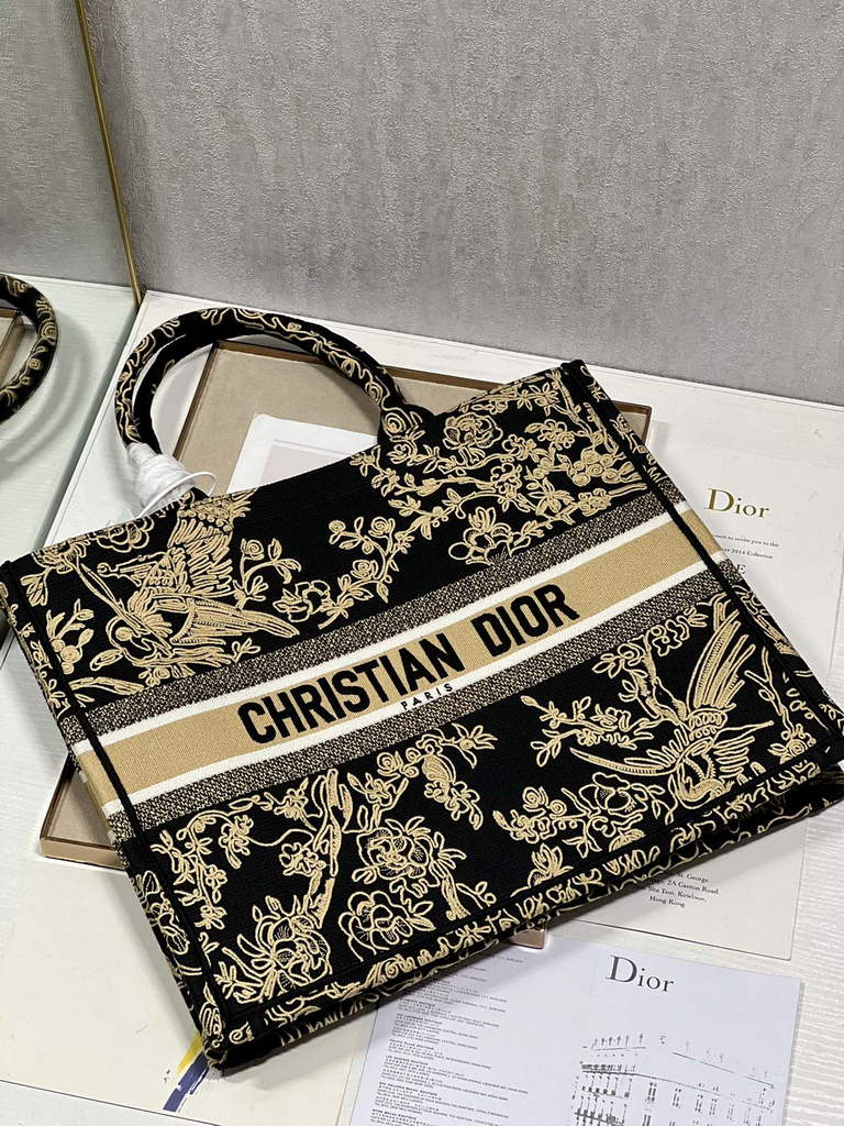 Dior Large Book Tote Bag M1286 Black Multicolor Embroidery