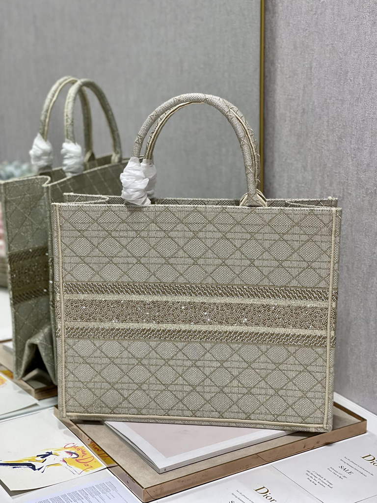 Dior M1286 Large Book Tote Gold Cannage Raffia