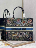 Dior Large Book Tote Bag M1286 Embroidery Black Multicolor