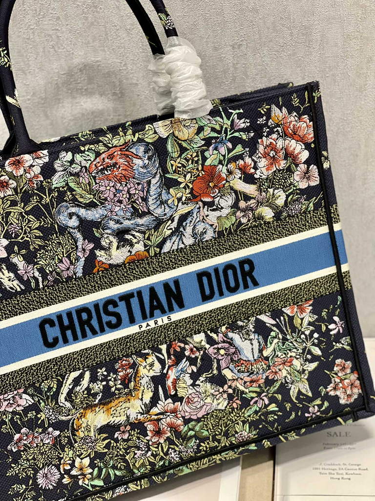 Dior Large Book Tote Bag M1286 Embroidery Black Multicolor