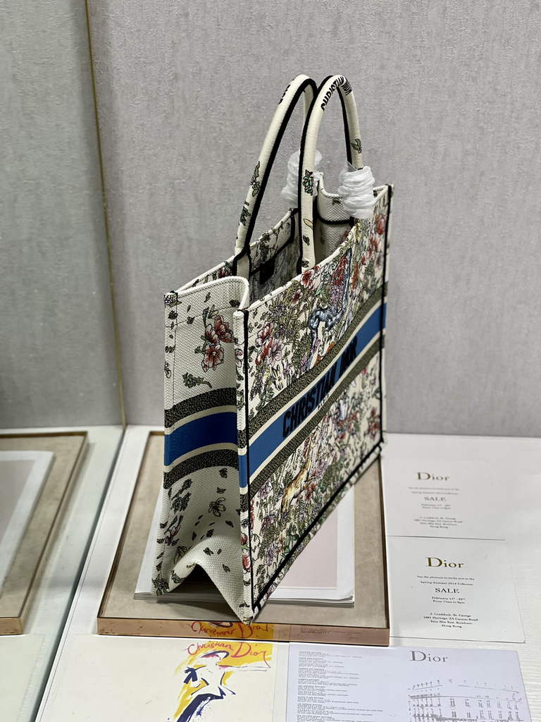 Dior Large Book Tote Bag M1286 Embroidery Beige Multicolor