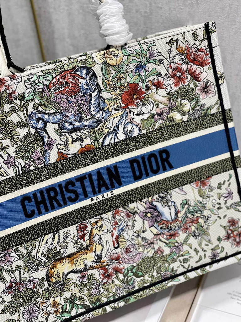 Dior Large Book Tote Bag M1286 Embroidery Beige Multicolor