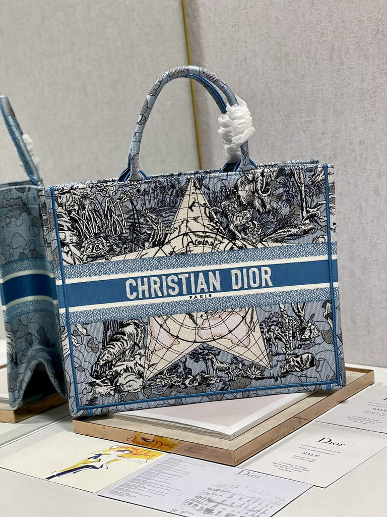 Dior Large Book Tote Bag M1286 Embroidery Blue Multicolor - Default Title - View 2