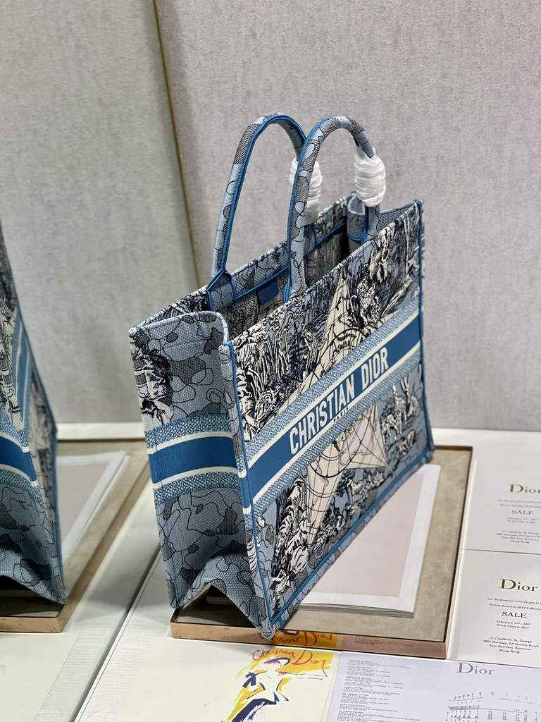 Dior Large Book Tote Bag M1286 Embroidery Blue Multicolor