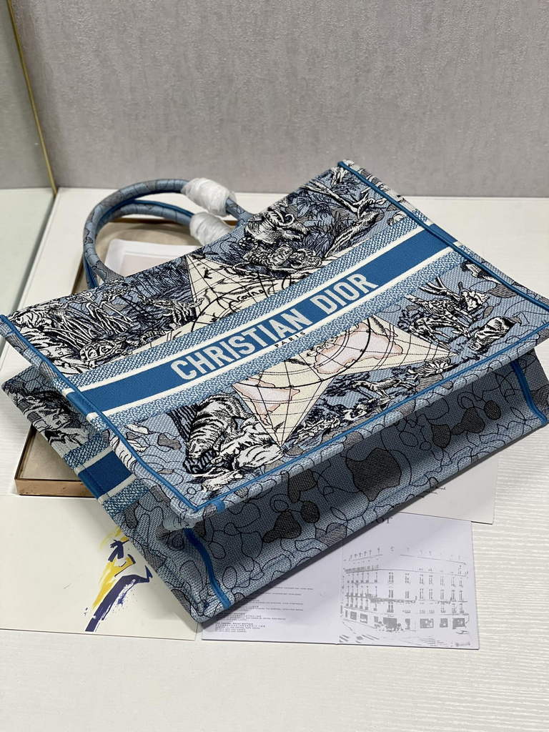 Dior Large Book Tote Bag M1286 Embroidery Blue Multicolor