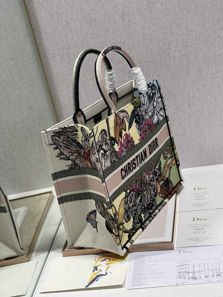Dior Large Book Tote Bag M1286 Embroidery Multicolor Beige
