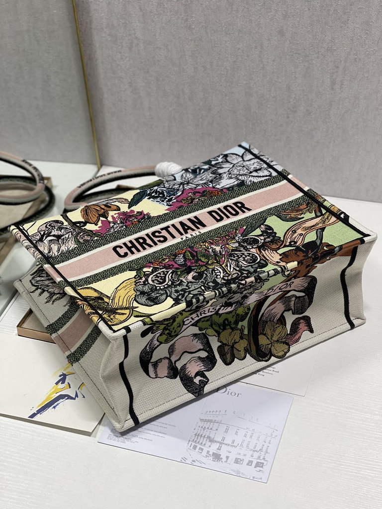 Dior Large Book Tote Bag M1286 Embroidery Multicolor Beige