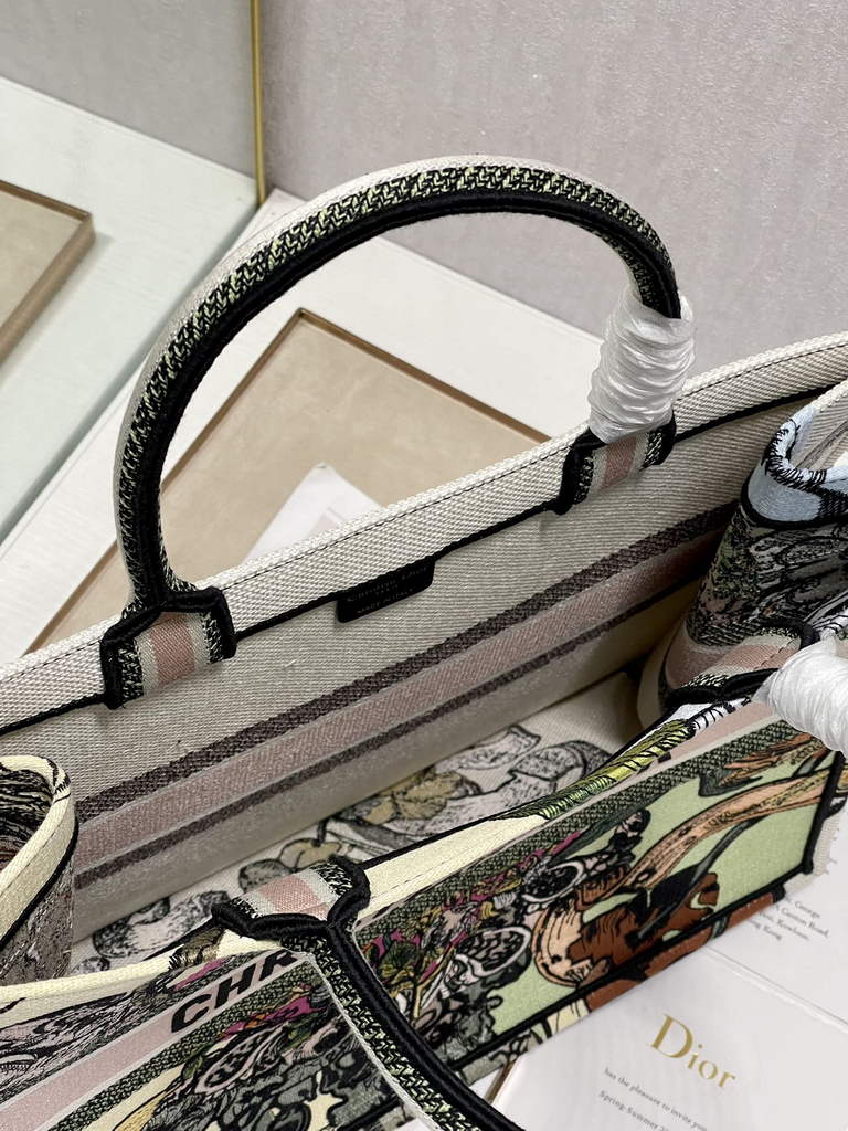 Dior Large Book Tote Bag M1286 Embroidery Multicolor Beige
