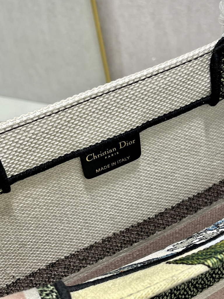 Dior Large Book Tote Bag M1286 Embroidery Multicolor Beige