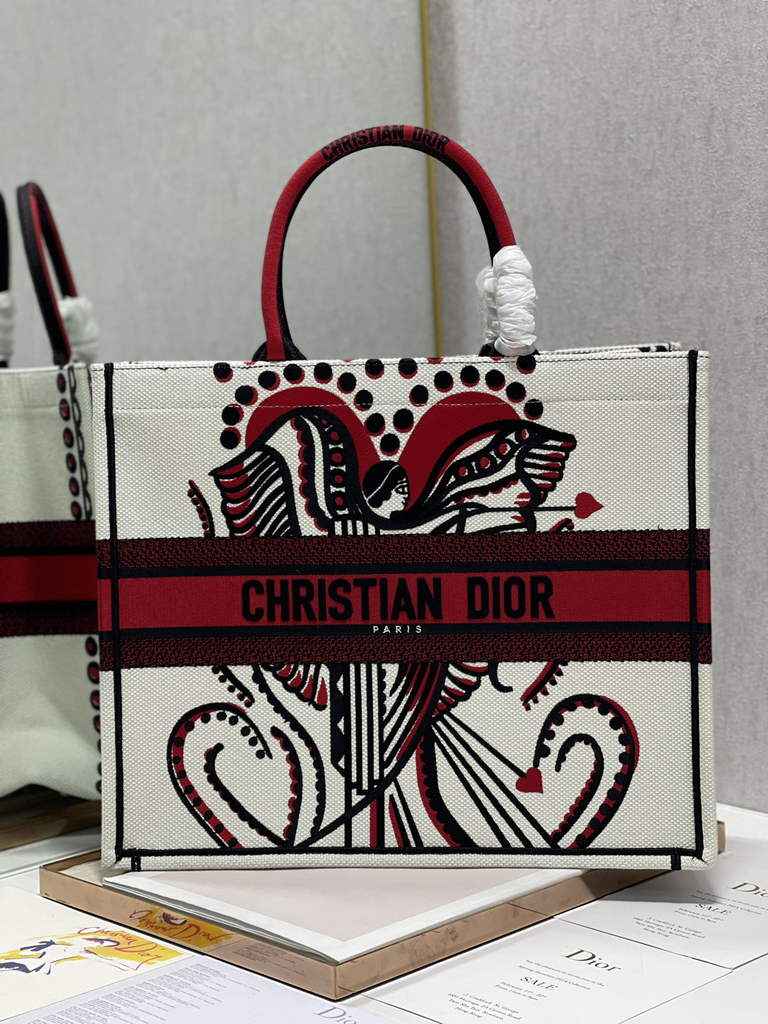 Dior Large Book Tote Bag M1286 Beige Embroidery Multicolor