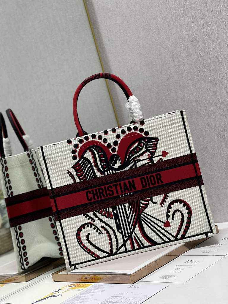 Dior Large Book Tote Bag M1286 Beige Embroidery Multicolor