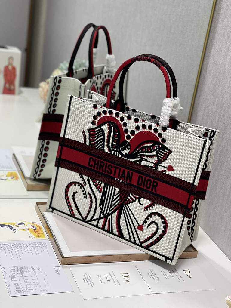 Dior Large Book Tote Bag M1286 Beige Embroidery Multicolor