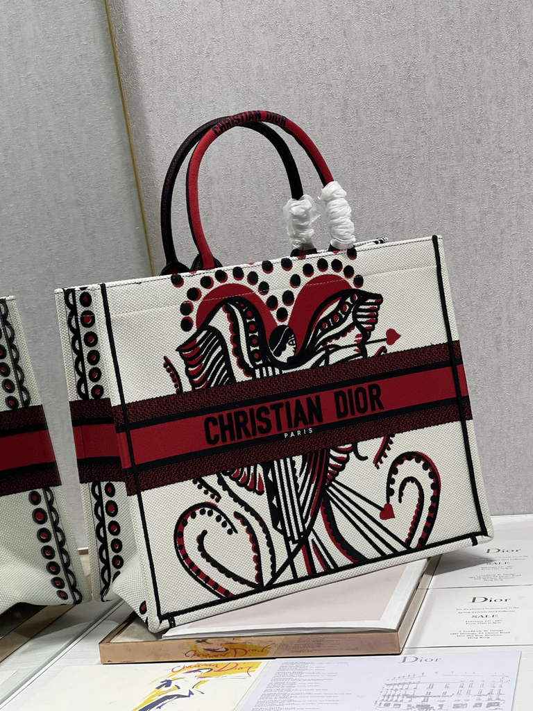 Dior Large Book Tote Bag M1286 Beige Embroidery Multicolor