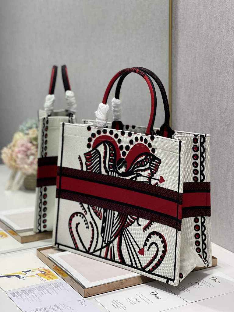 Dior Large Book Tote Bag M1286 Beige Embroidery Multicolor