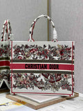 Dior Large Book Tote Bag M1286 Red Embroidery Multicolor