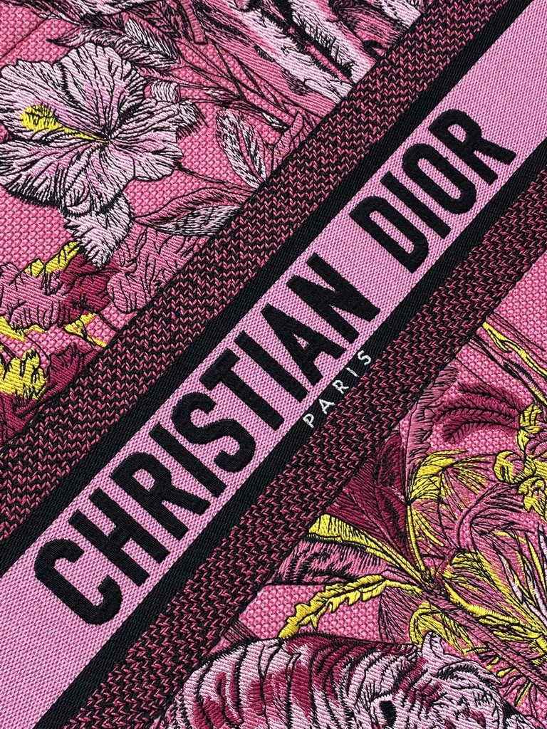 Dior Large Book Tote Bag M1286 Fuchsia Multicolor Toile de Jouy Voyage Embroidery