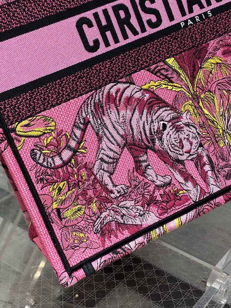 Dior Large Book Tote Bag M1286 Fuchsia Multicolor Toile de Jouy Voyage Embroidery