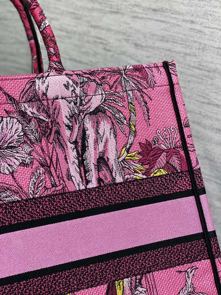 Dior Large Book Tote Bag M1286 Fuchsia Multicolor Toile de Jouy Voyage Embroidery