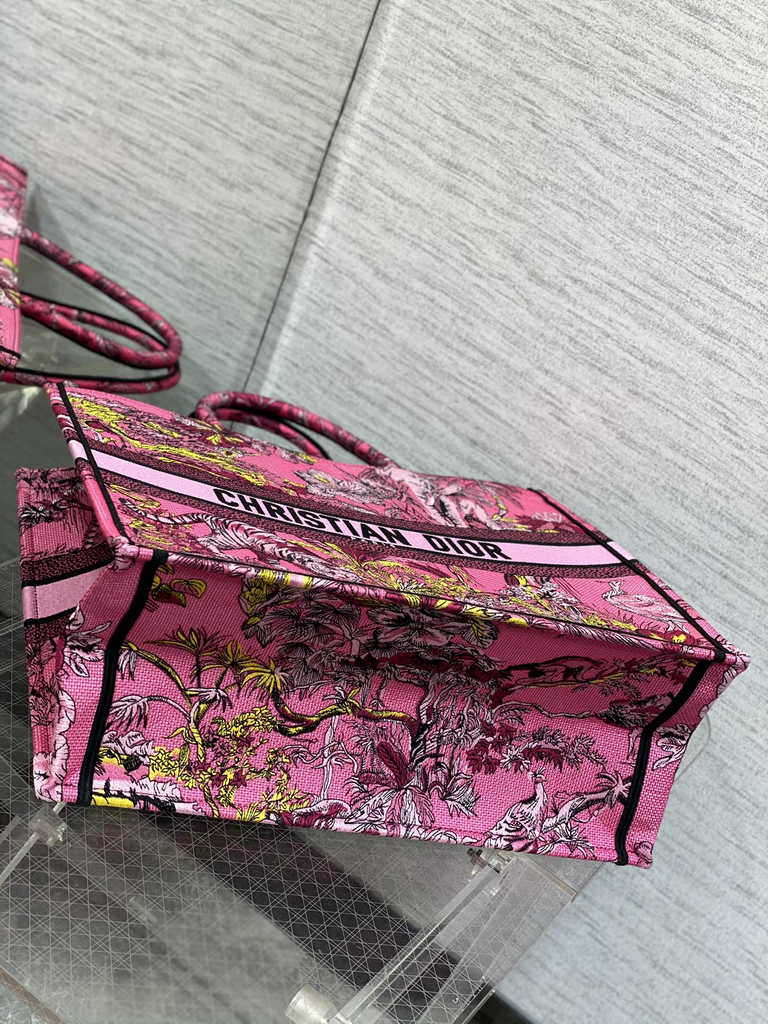 Dior Large Book Tote Bag M1286 Fuchsia Multicolor Toile de Jouy Voyage Embroidery