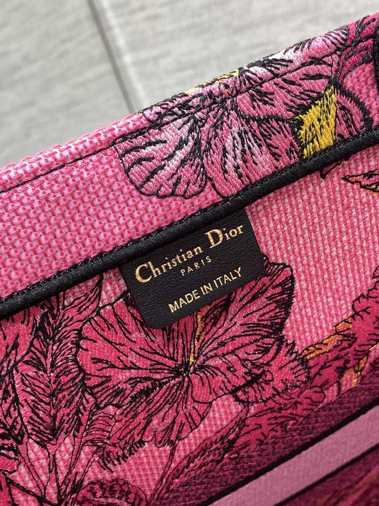 Dior Large Book Tote Bag M1286 Fuchsia Multicolor Toile de Jouy Voyage Embroidery