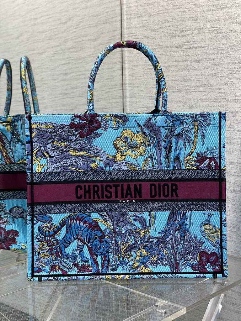 Dior Large Book Tote Bag M1286 Celestial Blue Multicolor Toile de Jouy Voyage Embroidery