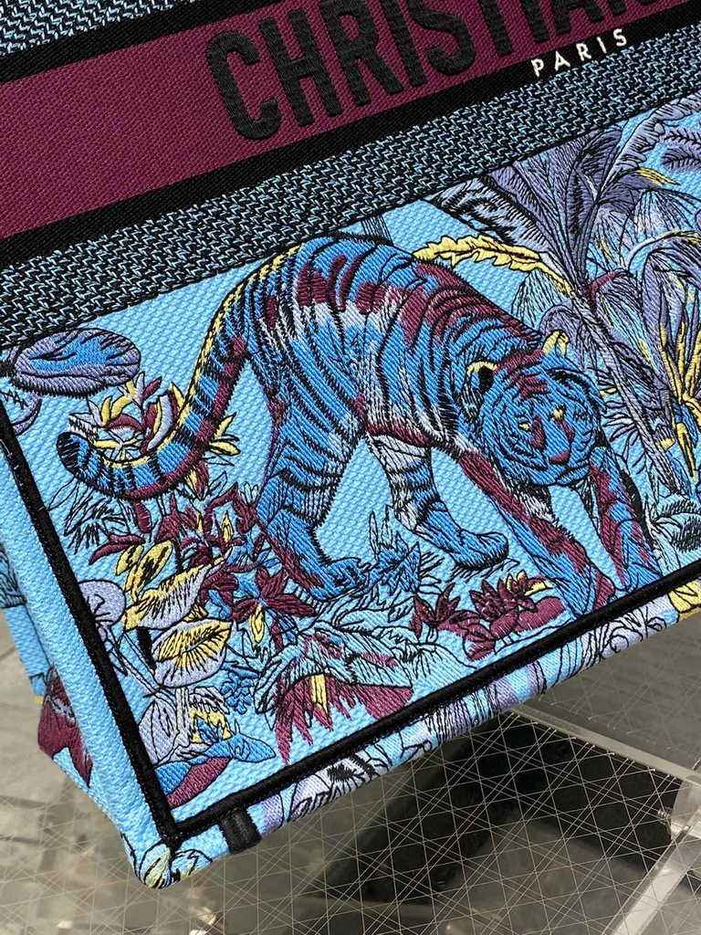 Dior Large Book Tote Bag M1286 Celestial Blue Multicolor Toile de Jouy Voyage Embroidery