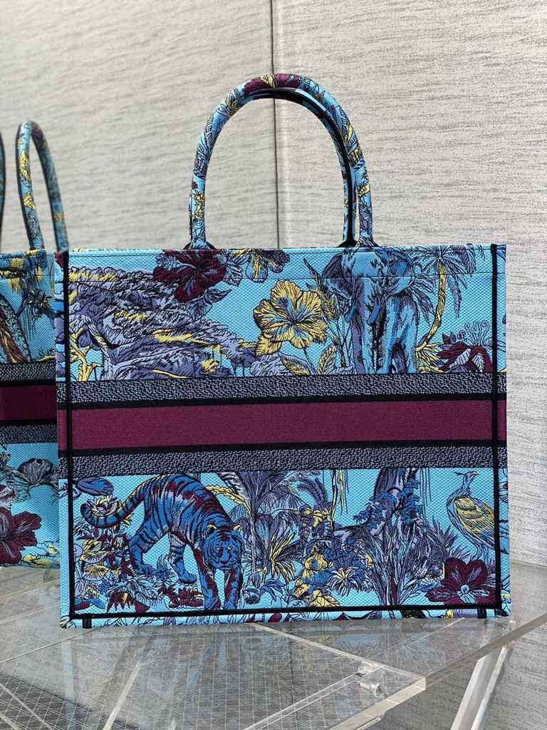 Dior Large Book Tote Bag M1286 Celestial Blue Multicolor Toile de Jouy Voyage Embroidery
